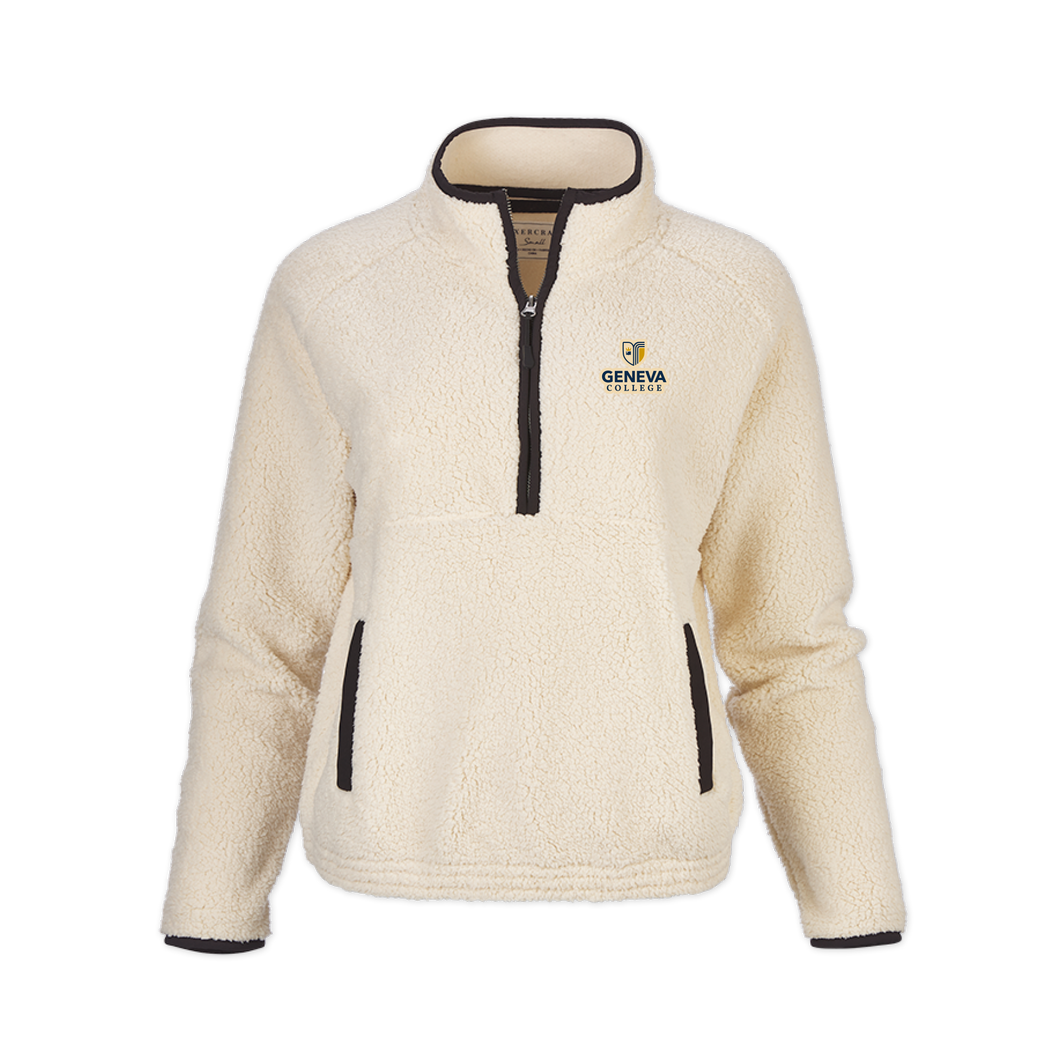 Ladies Everest Half Zip, Natural/Black Trim